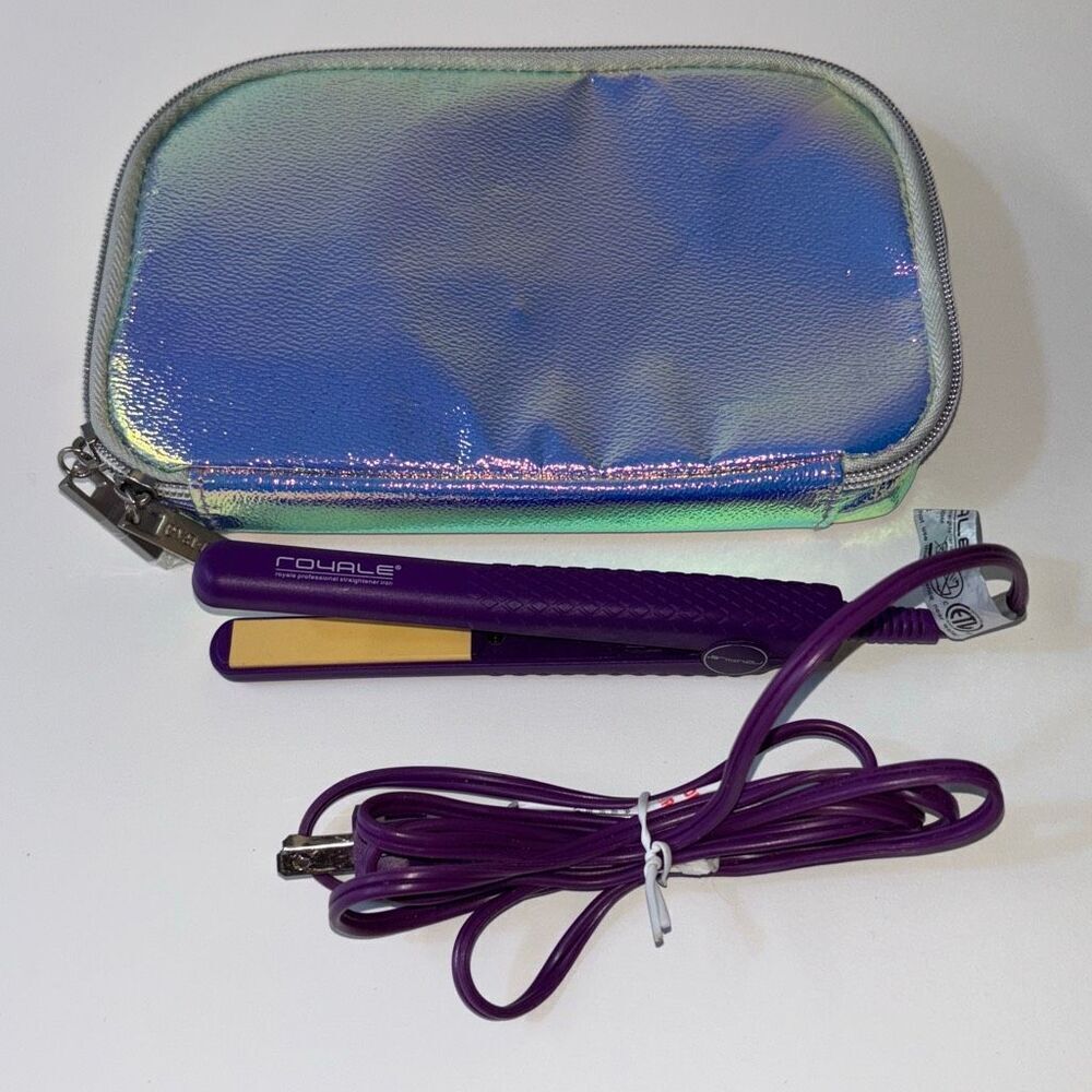 Royale mini travel straightening iron ceramic plates purple w/case used 1x